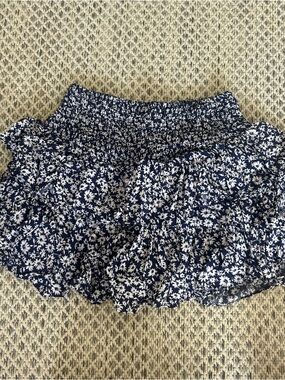 Navy Floral Ruffle Mini Skirt (built-in shorts)